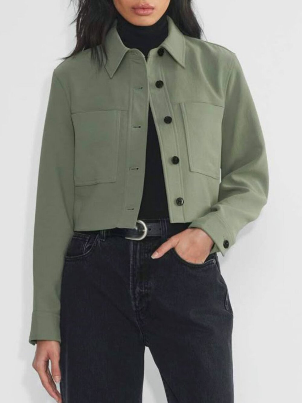 New Aritzia Little Cropped Crepette Jacket Smoky Sage Green XS $198